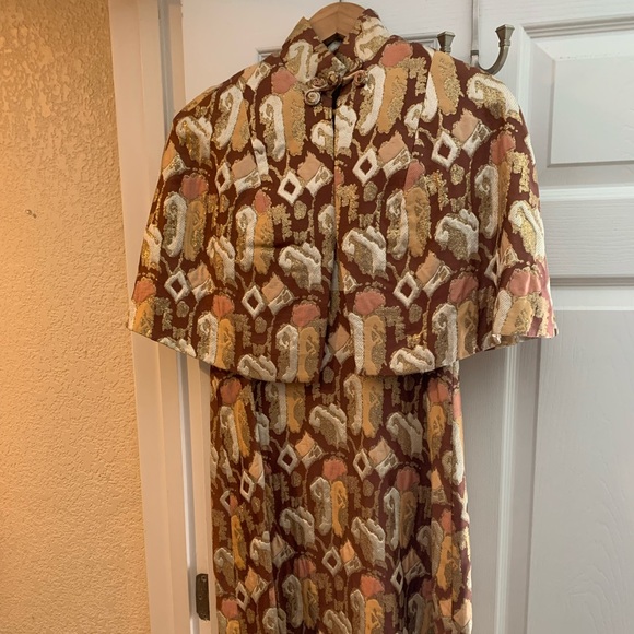 Vintage 60s ankle length formal dress with capelet - Picture 1 of 6